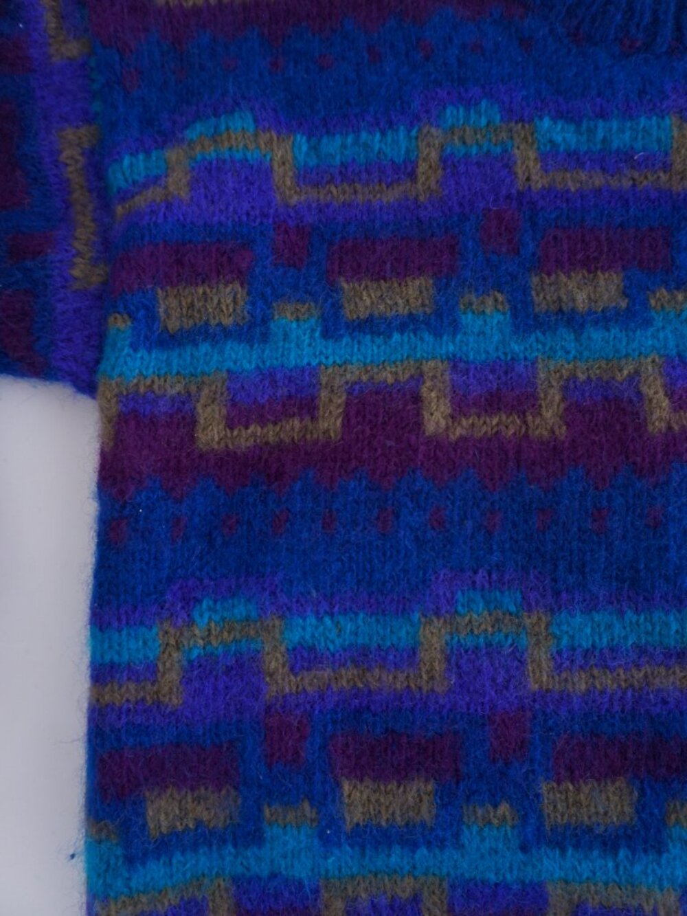 Handmade Nepal Blue Purple Geometric Fuzzy Wool Nordic Knit Sweater Nordic L - Picture 8 of 10